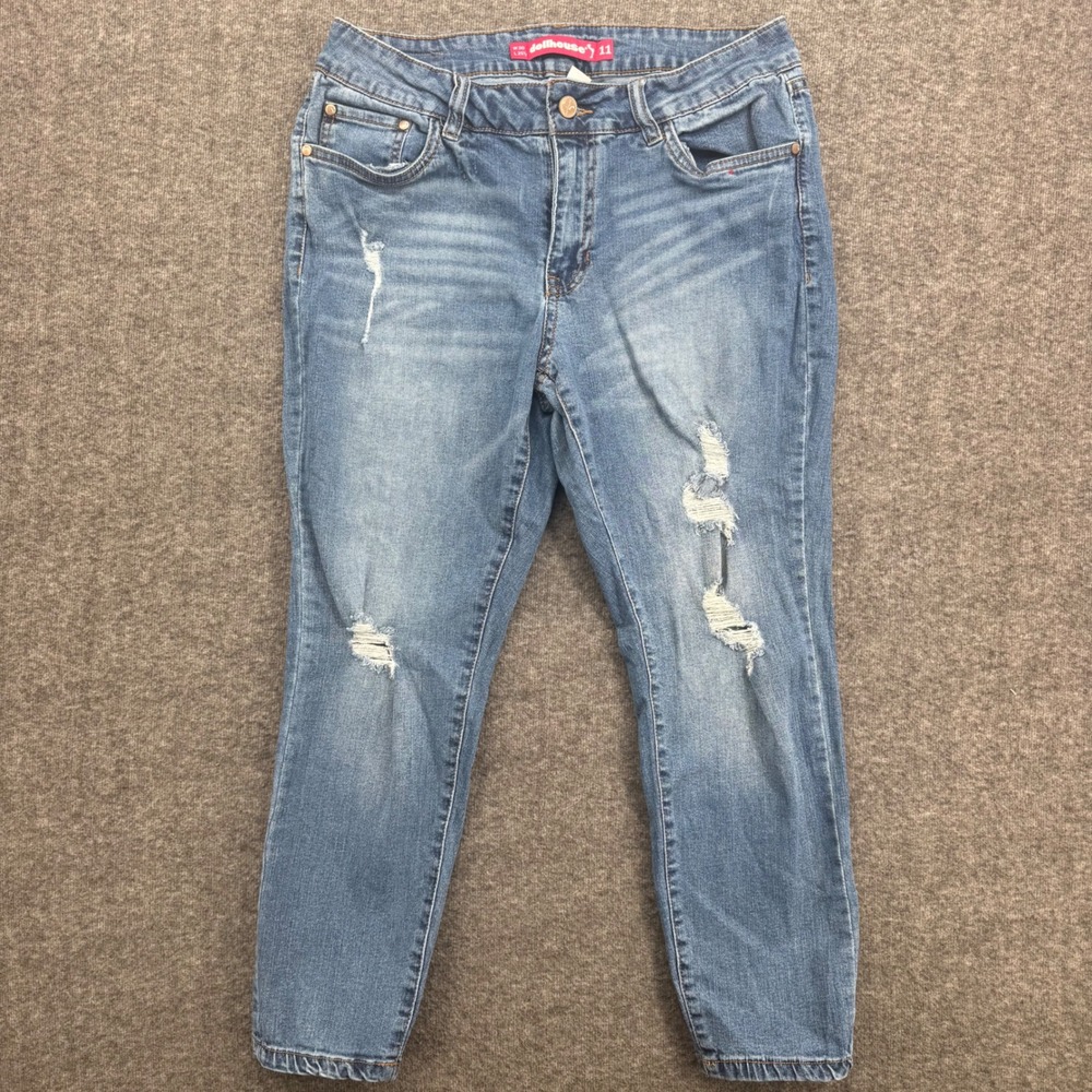 Dollhouse Womens Distressed Skinny Jeans Blue Medium Wash Ripped Size 10/11